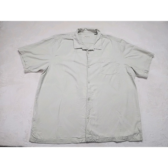 Tommy Bahama Tan Tropical Print Button Up Short Sleeve Mens 3x Shirt Silk Blend - Picture 1 of 6